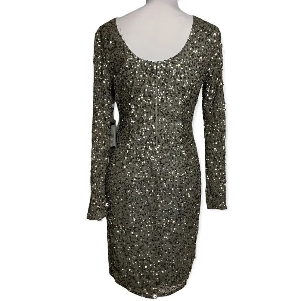 ADRIANNA PAPPELL women’s long sleeve beaded cocktail dress in color Leas sz 8P